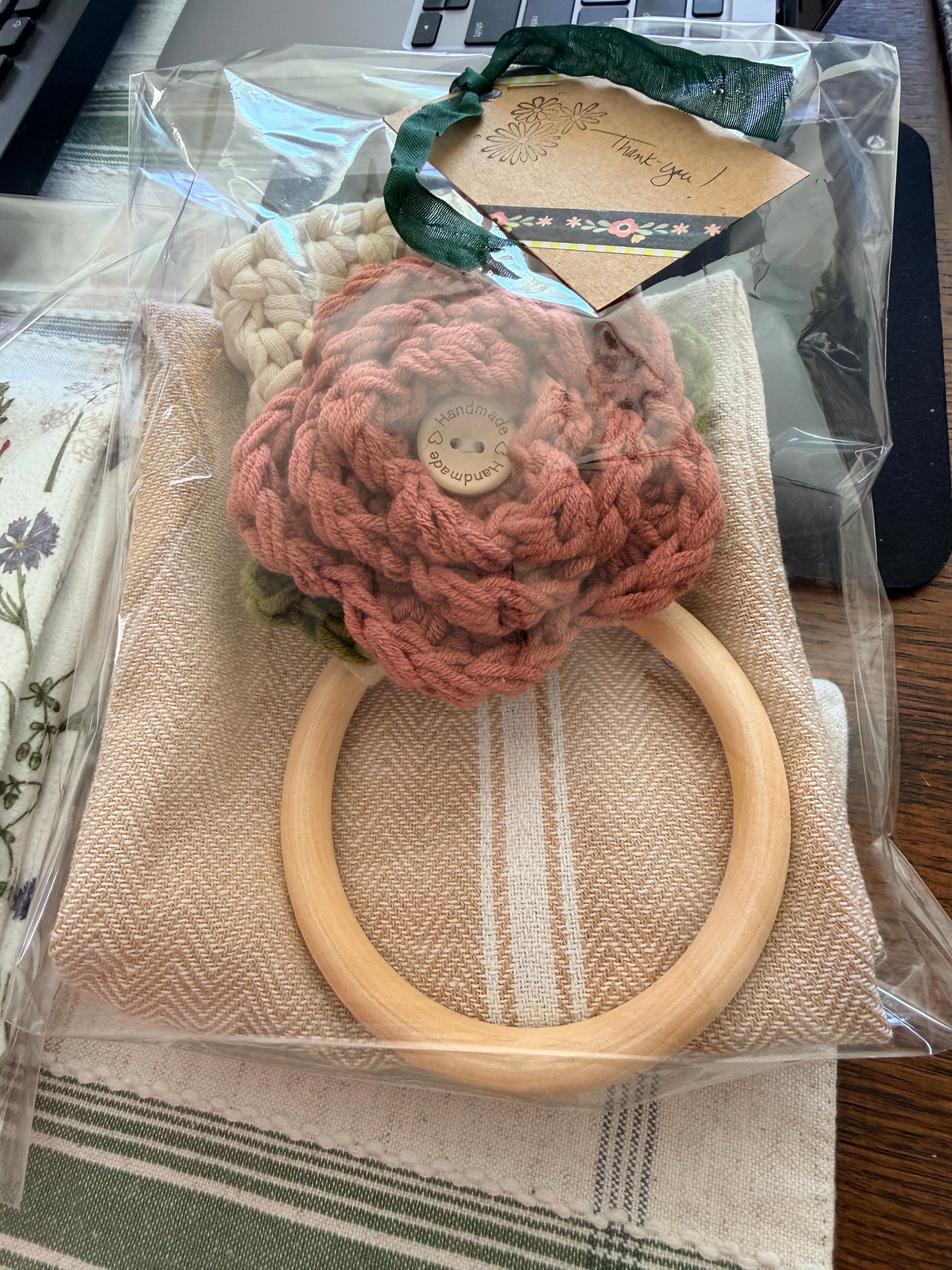 Farmhouse Tea Towel Holder- Removable Rose & Tea Towel