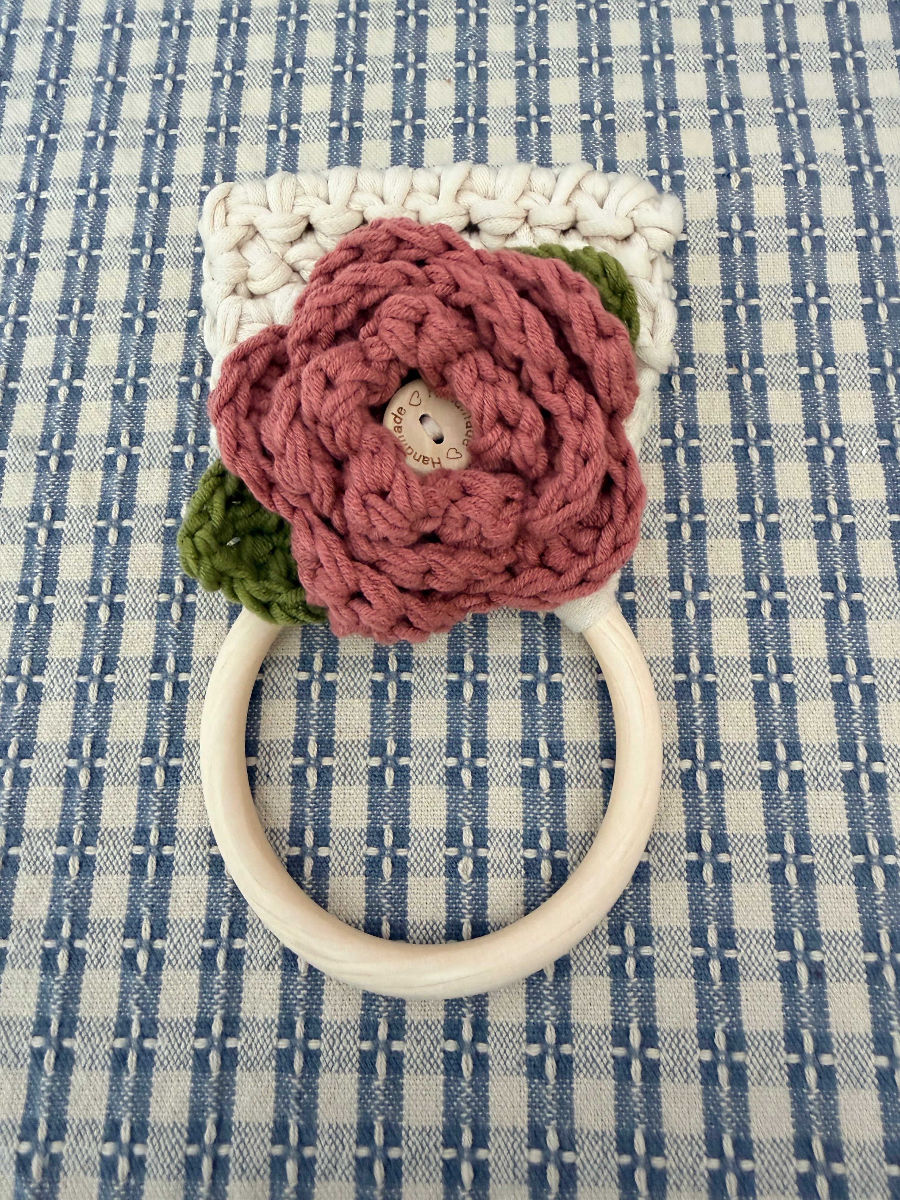 Farmhouse Tea Towel Holder- Removable Rose & Tea Towel