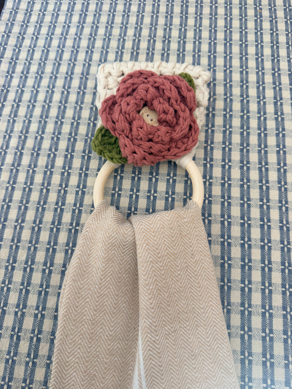 Farmhouse Tea Towel Holder- Removable Rose & Tea Towel