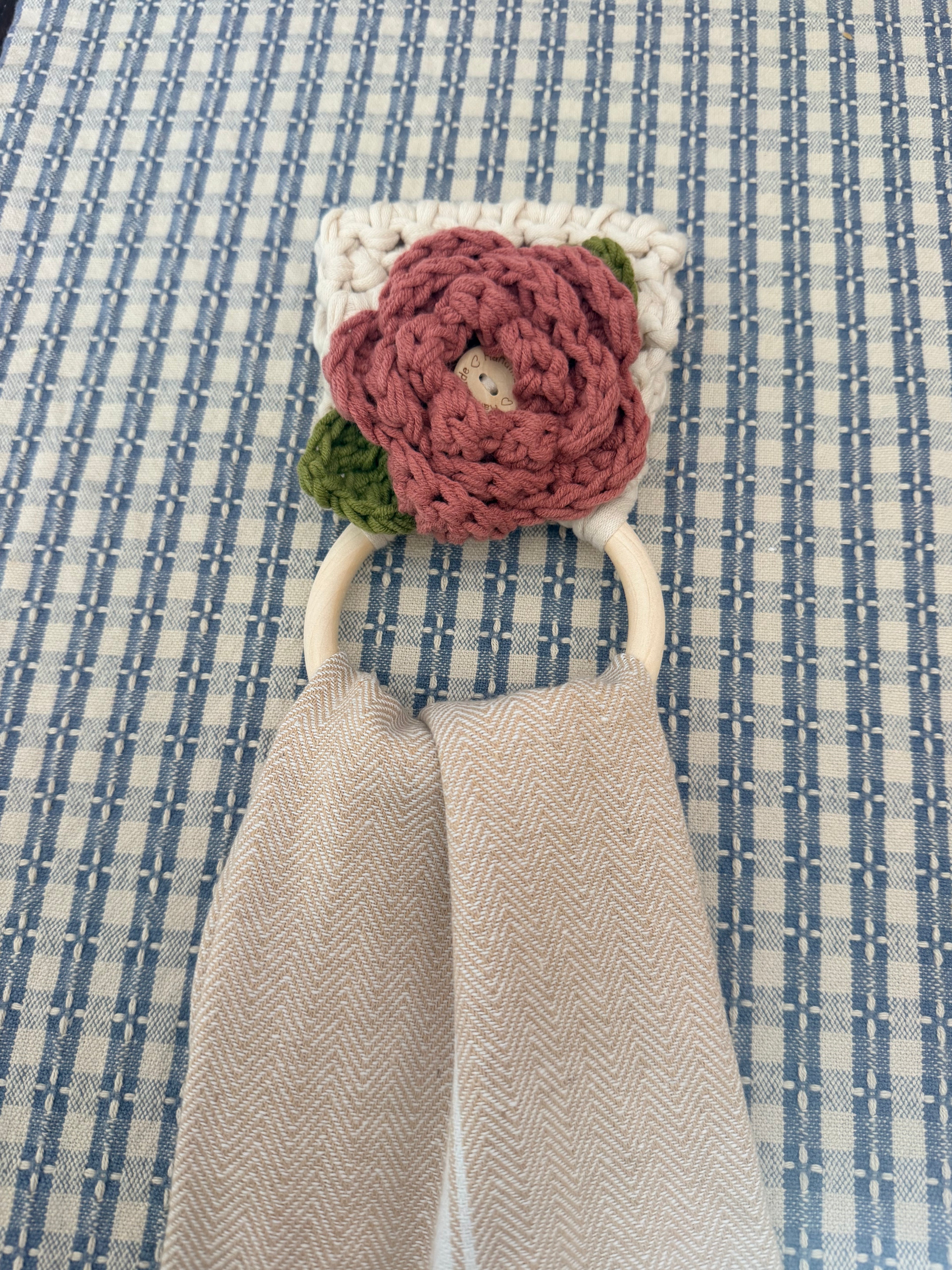 Farmhouse Tea Towel Holder- Removable Rose & Tea Towel